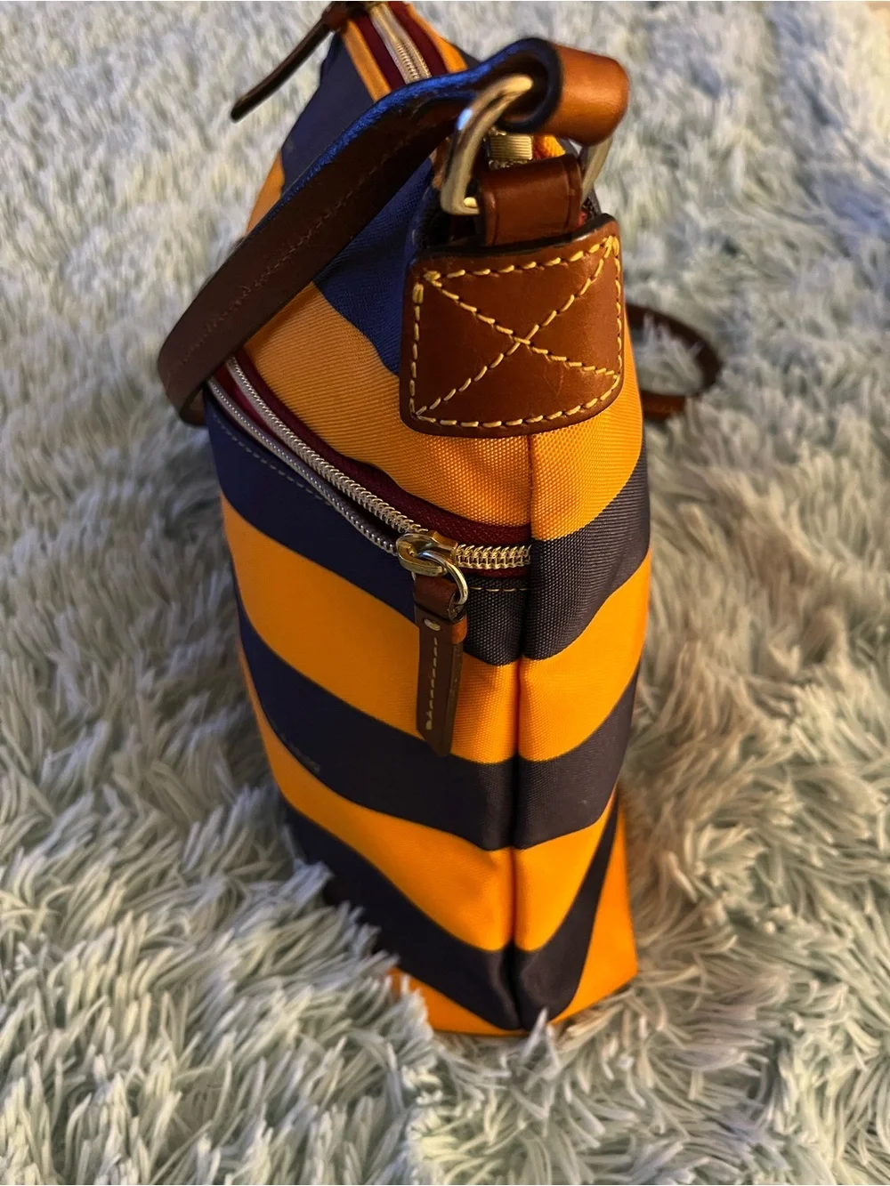 Dooney & Burke Crossbody Bag EUC Orange/ Navy Stripe